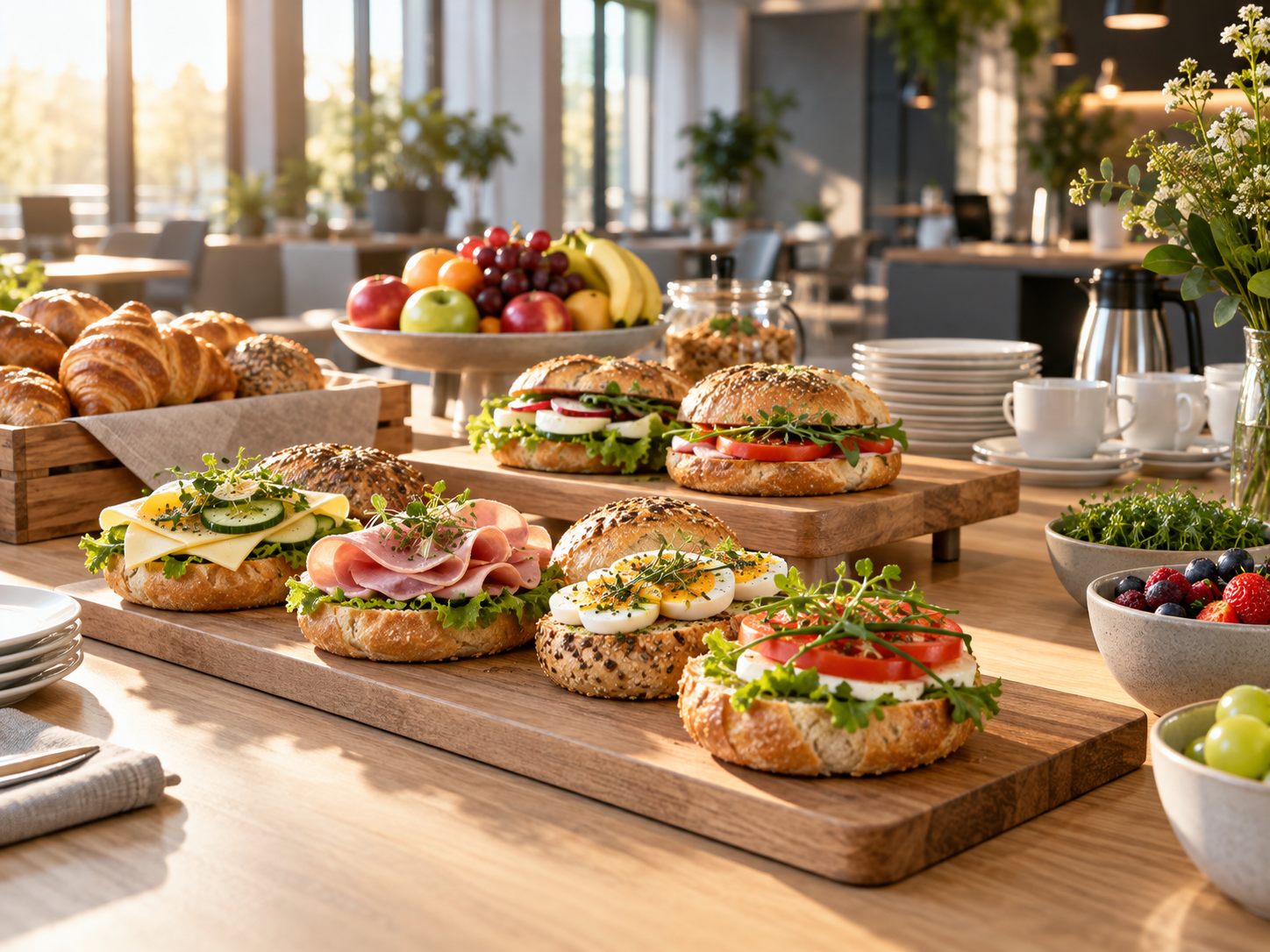 Frisch belegte Brötchen beim Frühstücksbuffet im Medienwerk 15